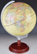 Modern desk globe on stained wood or similar stand, diameter of globe 30cm