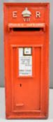 Edward VII cast iron wall mounted letter box with ER VII cypher and crown above door, marked below