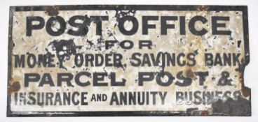 Vintage enamel Post Office advertising sign, 30.5 x 66cm, being sold by the now closed Bath Postal