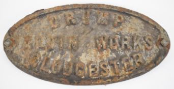 An 18th/19thC cast iron sign 'Crump Alvin Works, Gloucester', 20 x 41cm