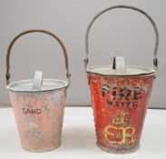 Vintage Edward VIII fire water bucket and lid, overall height 52cm, together with a similar likely