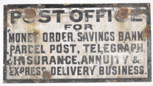 Vintage enamel Post Office advertising sign by Chromo Wolverhampton, 36 x 66cm, being sold by the