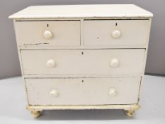 19thC painted pine chest of two over two drawers raised on turned legs, W91 x D47 x H86cm