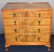 Walnut chest of two over three graduated drawers, raised on cabriole legs, W93 x D49 x H92cm