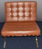 Brown leather and chrome Mies van der Rohe Barcelona style upholstered chair, W75cm