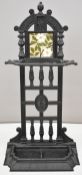 Victorian cast iron stick stand with removable drip tray and Wedgwood tile back, height 90.5cm