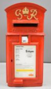 George VI cast iron lamp post mounted letter box with GR VI and crown to top and information board