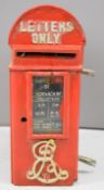 Edward VII style cast iron lamp post mounted letter box with ER VII cypher to lower portion of