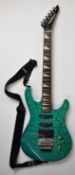 Washburn G-5V electric guitar with Floyd Rose tremolo, turquoise crackle finish, 22 frets, serial