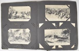 Edwardian / WW1 mostly military postcard album including battle scenes, Zeppelin, Amiens,