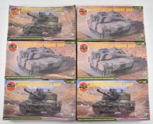 Six Airfix 1:35 scale plastic model tank kits comprising three British Challenger II 07360 and three