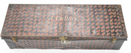 Royal Navy interest metal trunk with J Collins R.N to top, 105 x 36 x 26cm