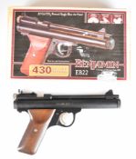 Crosman Benjamin Model E9A .22 CO2 air pistol with wooden grips and adjustable sights, serial number