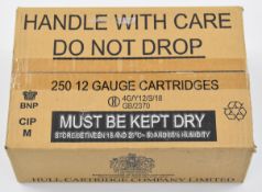 Two-hundred-and-fifty 12 bore 28g 6 shot shotgun cartridges, sealed in original box. PLEASE NOTE