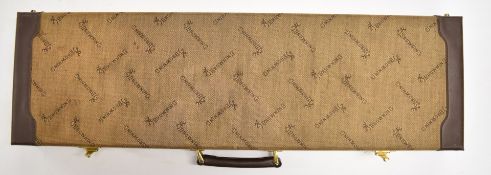 Browning canvas and leather shotgun case with fitted interior and lock with two keys, 80 x 24 x 7.