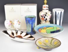 Two boxed Royal Crown Derby eggs on stands, Mason's lamp decorated in the Mandalay pattern, studio