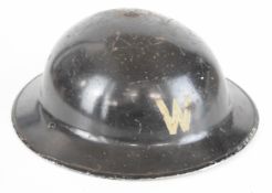British WW2 'Brodie' helmet stamped RA II H.B.H. 1939 to inner rim, W to front with liner and strap