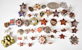Approximately 30 Russian enamel badges including Liberation of Belgrade, Order of the Red Star and