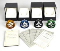 Four Baccarat Royal Cameos in Crystal limited edition sulphide glass paperweights all with cut