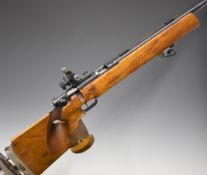 Anschutz Match 54 .22 bolt-action target rifle with shaped and textured thumb-hole grip,