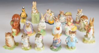 Sixteen Beswick, Royal Albert and Royal Doulton Beatrix Potter and Brambly Hedge figures including