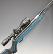 Weihrauch HW97K .22 underlever air rifle with blue laminated show wood stock, semi-pistol grip,