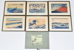 Katsushika Hokusai (1760-1849) set of six framed and glazed coloured wood-block prints, Red Fuji,