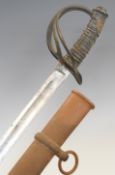 American Civil War 1860 pattern sword stamped 100 to pommel, with three bar hilt, leather and wire