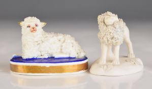 Chamberlains Worcester bisque miniature poodle with impressed marks and a recumbent lamb, probably