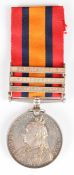 Queen's South Africa Medal with clasps for Relief of Kimberley, Paardeberg and Driefontein named