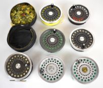 Hardy fly fishing reel 'Marquis Salmon no 1' with six spare spools (two types), most fit perfectly