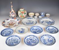 Collection of 18th / 19thC Chinese porcelain tea bowls, wine cups, vase, ginger jar, export plates