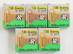 One-hundred-and-twenty-five 7.65 Browning 32 Auto cartridges, all in original boxes. PLEASE NOTE