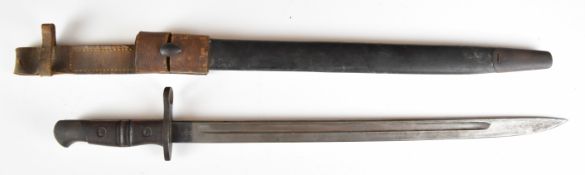 British 1913 pattern sword bayonet with wooden grips, good stamps to ricasso including 4/17 and