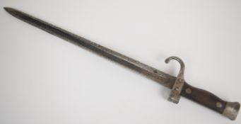 French 1892 Mannlicher Berthier bayonet with wooden grips and 39.5cm fullered single edge blade.