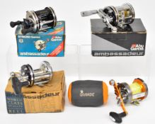 Four Abu Ambassadeur multiplier fishing reels comprising 6600C3 CT Mag Hi Speed, 6600C3 LD, 6500C