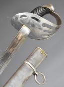 Chile Cavalry trooper's sword with good stamp to ricasso, 89.5cm curved blade and metal scabbard.