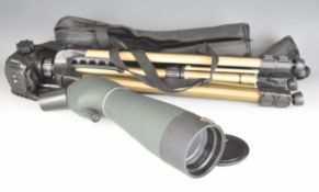 Bosdun 20-60-80 spotting scope and tripod, both in carry cases.