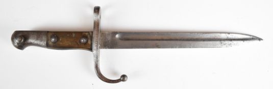 Turkish 1890 sword bayonet with wooden grips, downswept quillon, script to ricasso and a 25cm