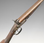 Burrow 12 bore side by side pinfire hammer action shotgun with named and engraved locks, engraved