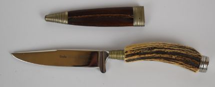Linder Nicker, Solingen, Germany hunting / skinning knife with stag horn or similar handle and