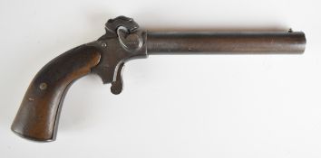 Unnamed 20 bore percussion hammer action bootleg 'man stopper' pistol with wooden grips and 6 inch
