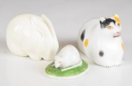 Chamberlains Worcester recumbent cat and mouse and Royal Worcester rabbit, all marked to