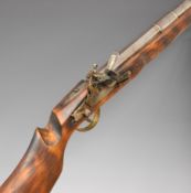 Flintlock cavalry carbine rifle with dog safety, shaped stock, brass trigger guard and 25 inch
