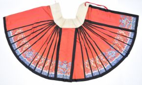 Chinese late Qing dynasty red silk pleated skirt embroidered with clouds, sea, birds and
