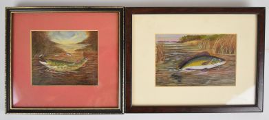 A. Roland Knight (1879-1921) oil study of a fish surfacing having been caught, signed lower right,