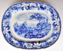 19thC blue and white transfer printed meat platter 'Metropolitan Scenery, view of Greenwich', 45 x