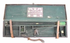 Joseph Lang & Son Ltd leather, brass and canvas bound shotgun carry case with fitted interior and '