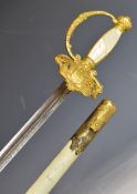 French made court sword retailed by Maria 14 Rue de Septembre Paris with gilt decorated hilt and