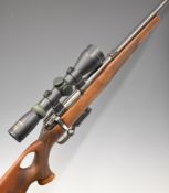 BRNO 527 .222 bolt-action rifle with chequered semi-pistol grip and forend, raised cheek piece,